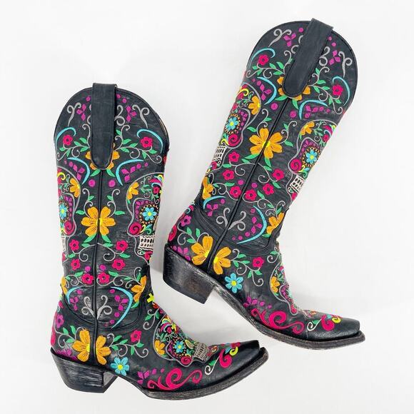 Old Gringo Black Sugar Skull Klak Embroidered Western Cowgirl Boot size 5.5 - Picture 3 of 12